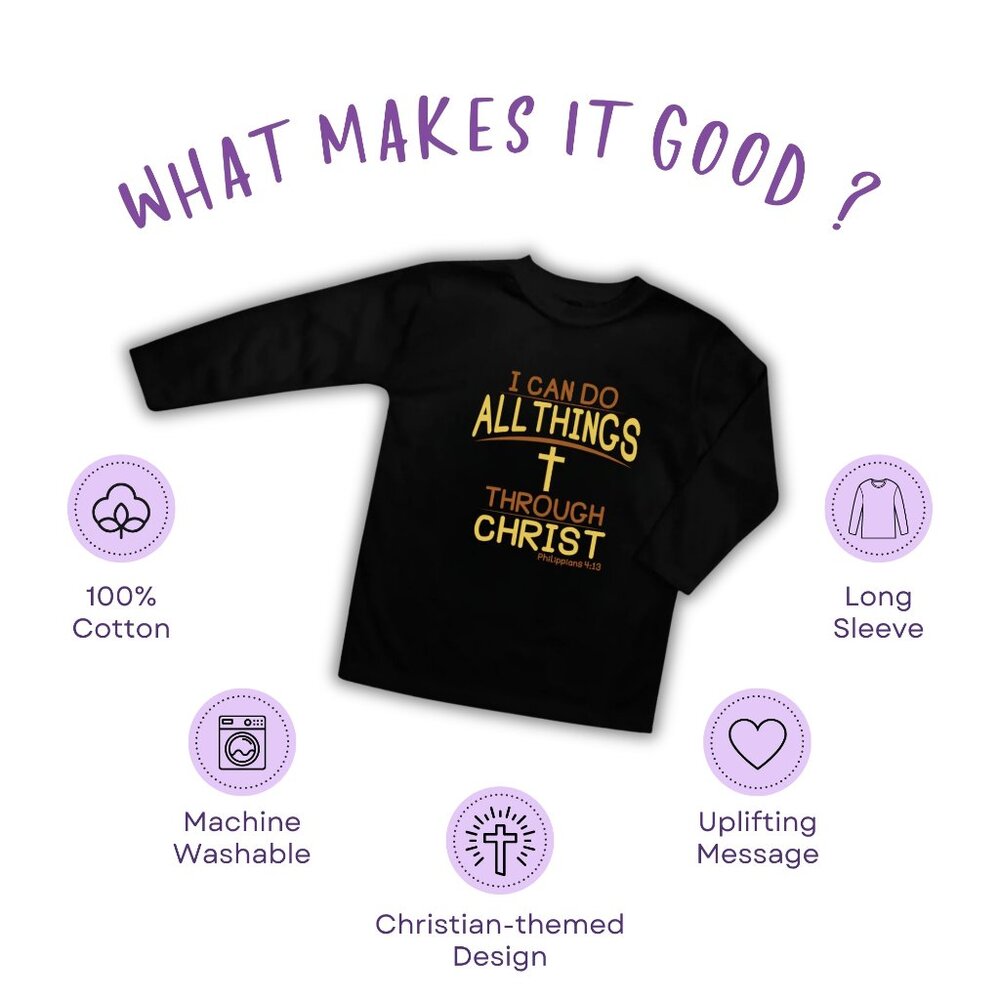 I Can Do All Things Through Christ Black T-Shirt (Long Sleeve) - Picture 5 of 5